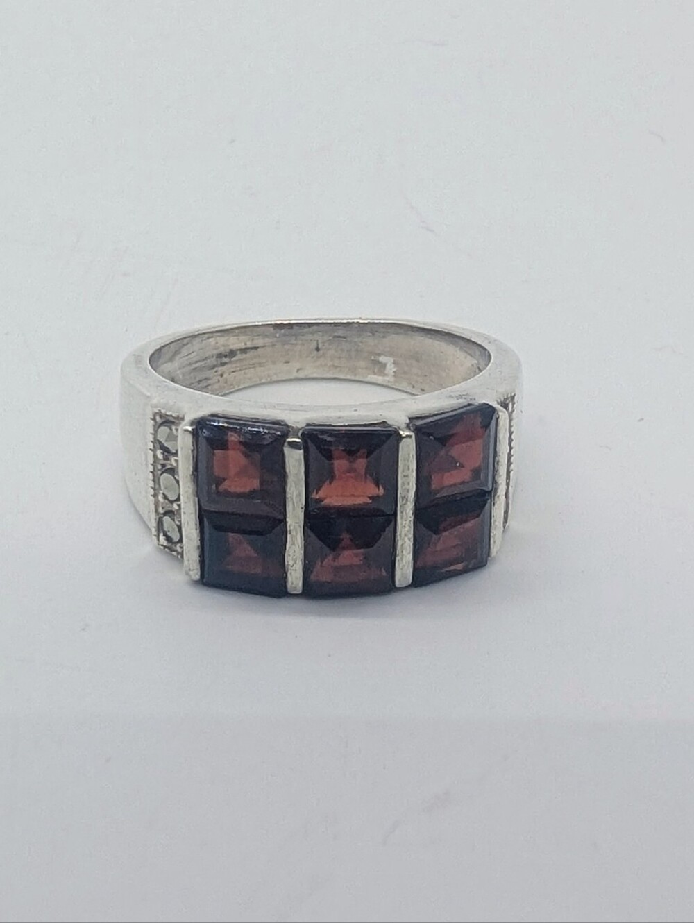 Vintage Sterling Silver Garnet Square-Cut Cluster Ring